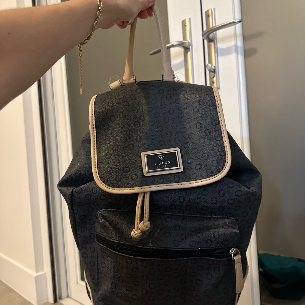Guess Black and Tan Backpack with Boxy Design